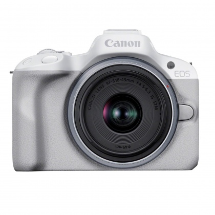 Canon EOS R50 Mirrorless Camera, White with RF-S 18-45mm lens