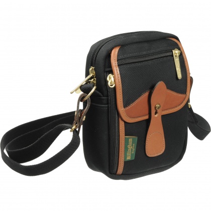 Billingham Compact Stowaway, Black Canvas-Tan leather trim