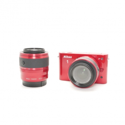 Used Nikon J1 Mirrorless camera with 10-30mm & 30-110mm lenses, Red
