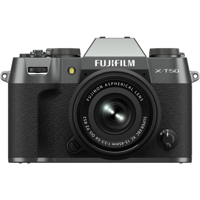 Fujifilm Fujifilm X-T50 Mirrorless Camera, Charcoal Silver with XC 15-45 lens